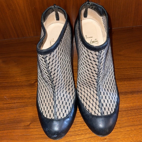 Authentic Christian Louboutin Black Suede Mesh Anna May Leather Ankle Boots - Picture 3 of 13